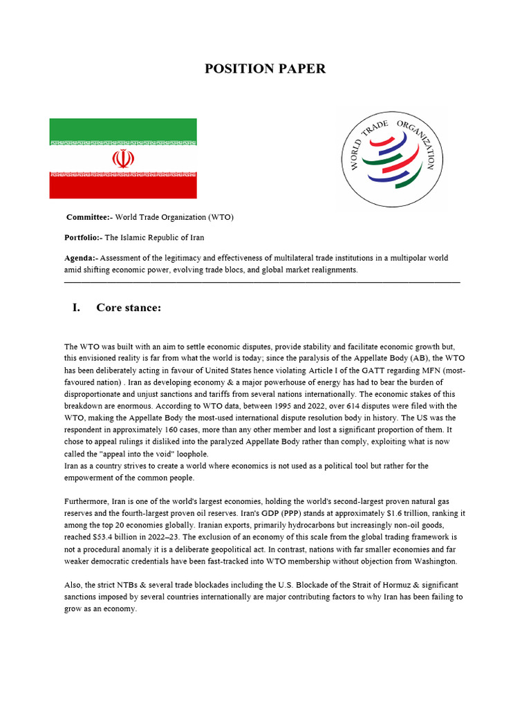 Position Paper Iran(1)(3) | PDF | World Trade Organization | Trade