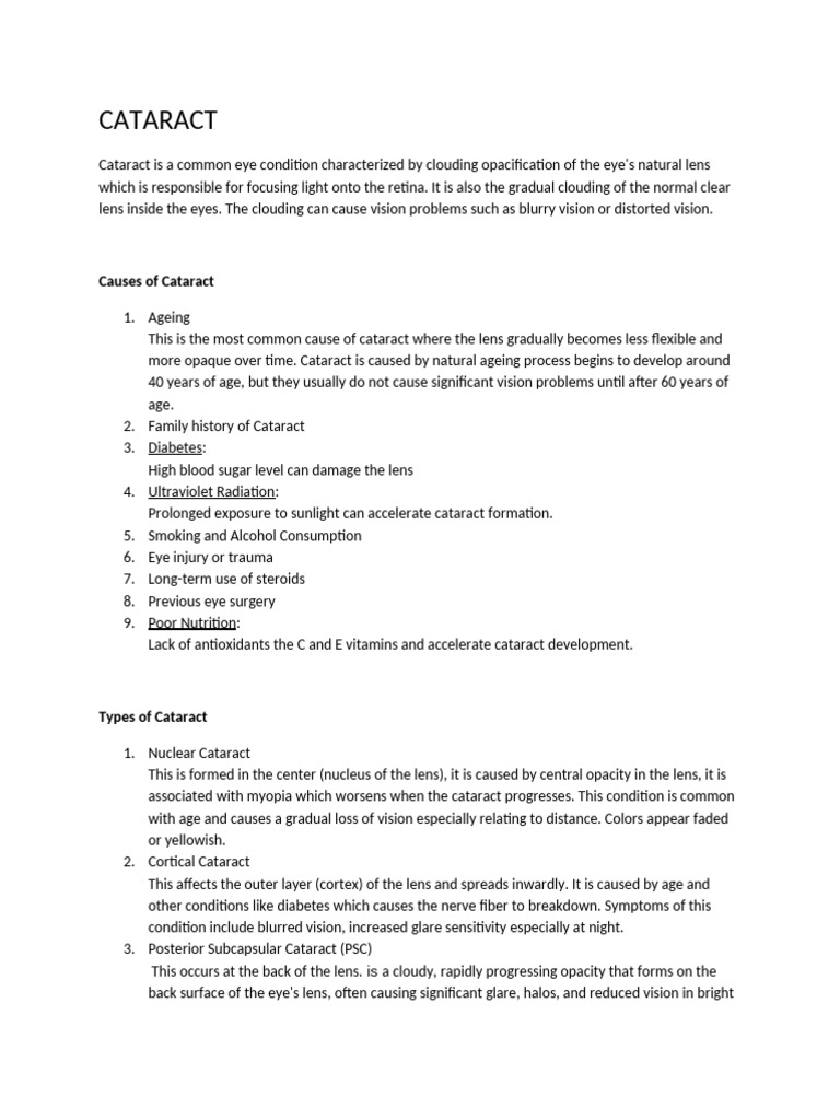 CATARACT | PDF | Cataract | Diseases And Disorders