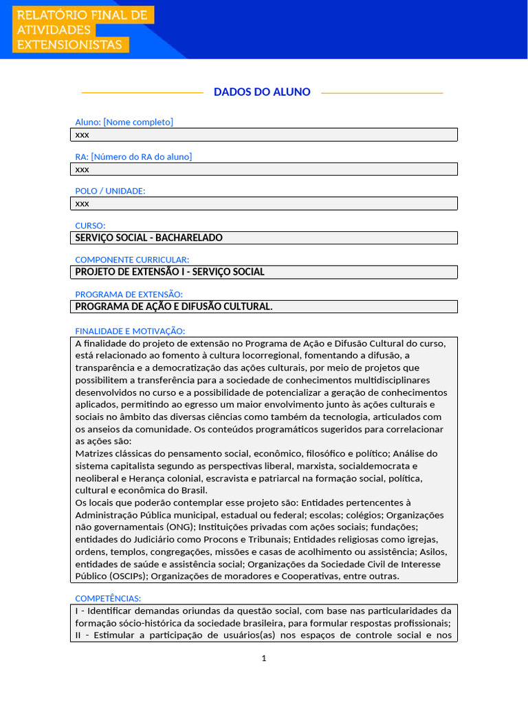 Projeto de Extensão | PDF | Trabalho social | Economia