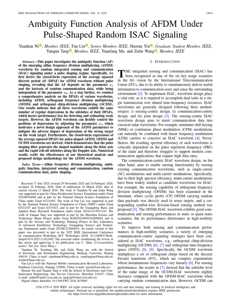 Ambiguity Function Analysis of AFDM Under Pulse-Shaped Random ISAC ...