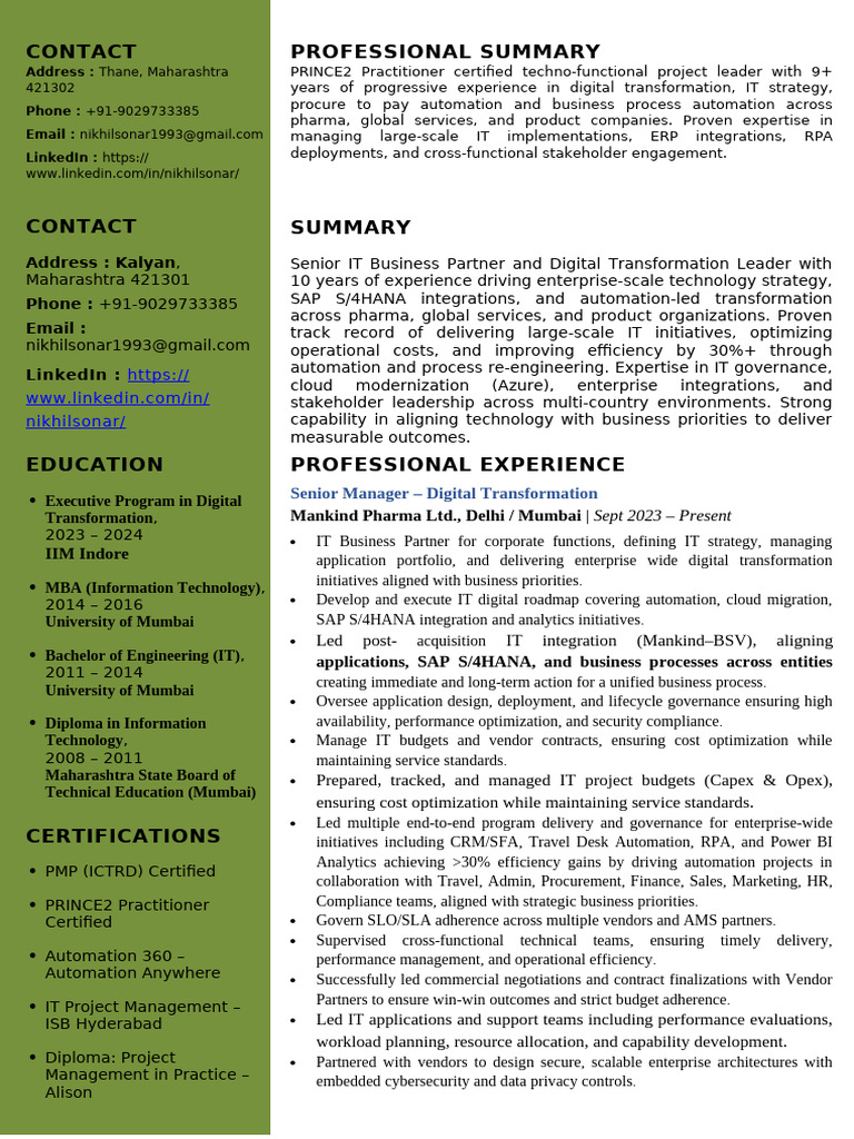 Nikhil Sonar - Resume | PDF | Cloud Computing | Business