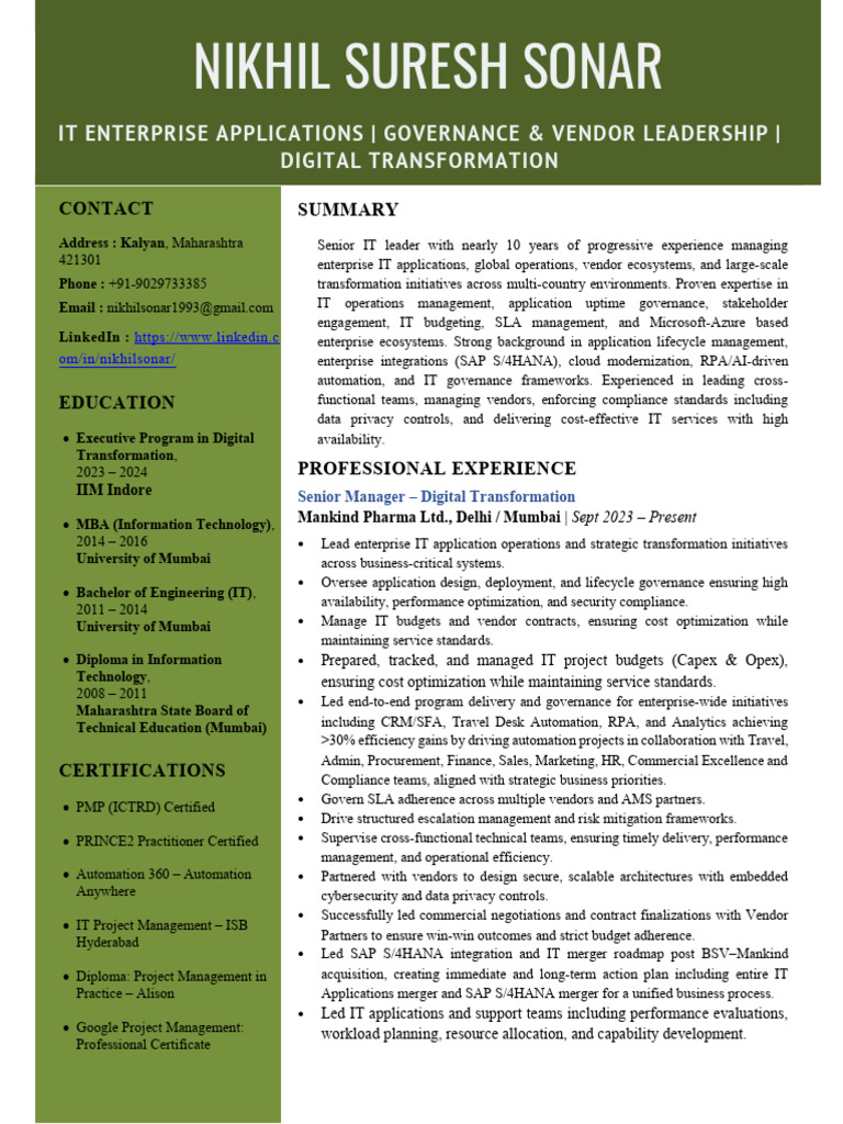 Nikhil Sonar - Resume | PDF | Cloud Computing | Project Management