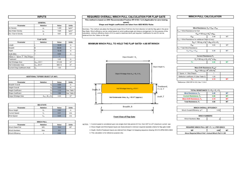 Flap Gate Maneuvering Winch Pull Calculation | PDF | Drag (Physics ...