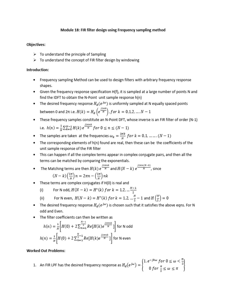 Dspmodule18-Filter Filter Design Using Frequency Sampling Method | PDF ...