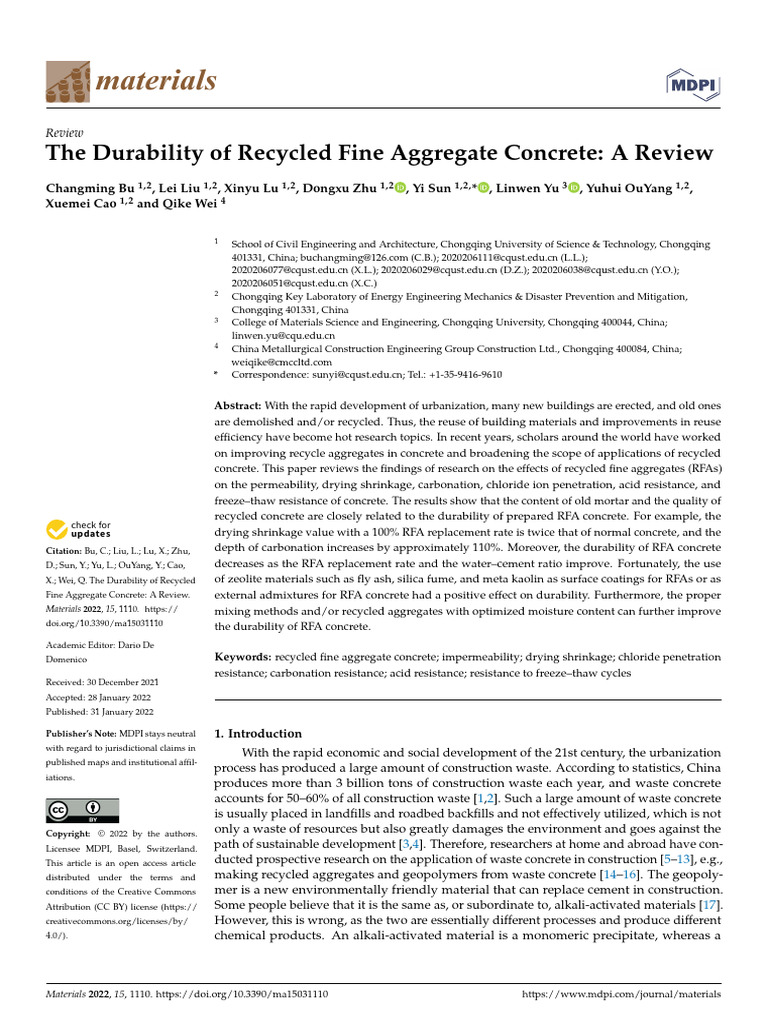 The Durability of Recycled Fine Aggregate Concrete | PDF | Concrete ...
