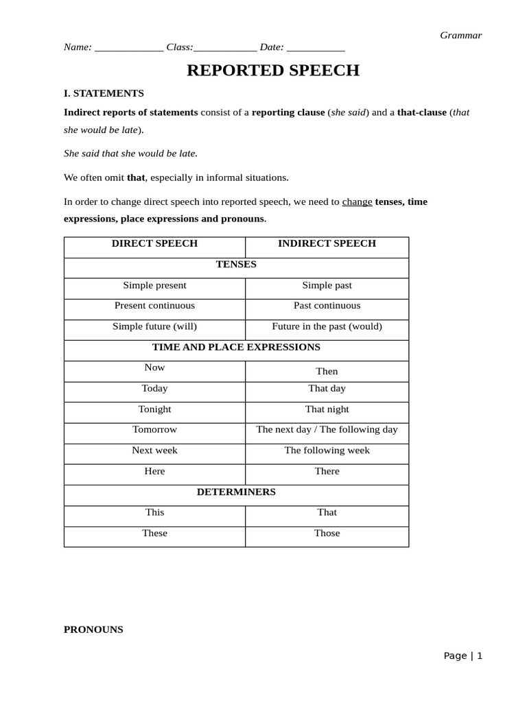 W6-Reported Speech – Statements -Review | PDF | Language Mechanics | Syntax