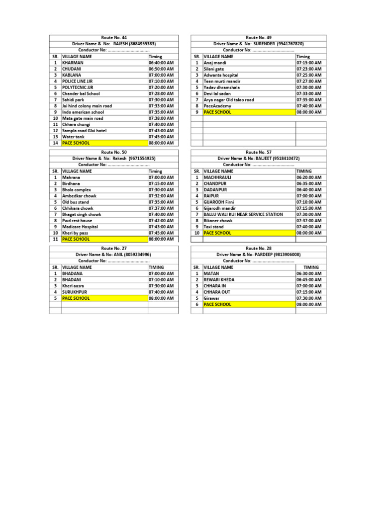Bus Route Timeing | PDF