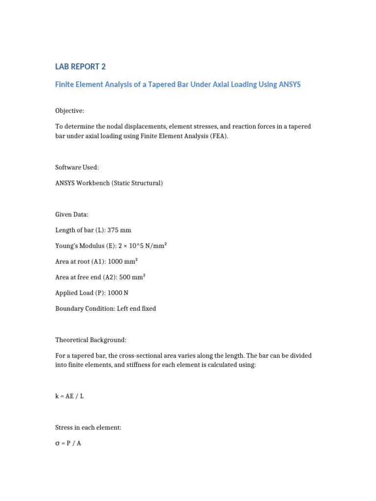 ANSYS Tapered Bar Lab Report | PDF