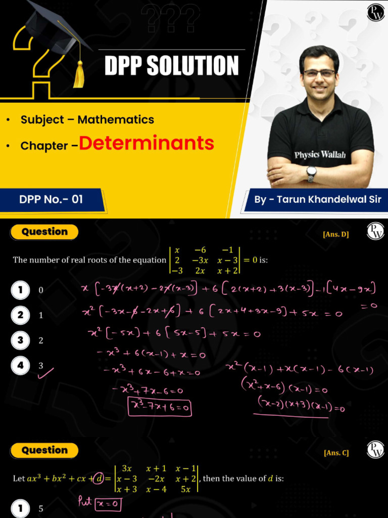 Determinants DPP 01 Solution Notes Maths by Tarun Sir | PDF