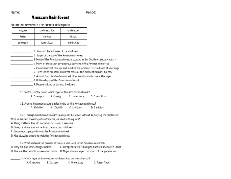 Amazon Rainforest Questions 1 | PDF