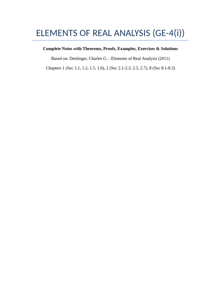 Elements of Real Analysis Complete Notes | PDF | Real Number | Sequence