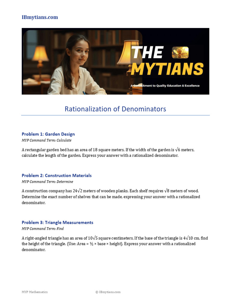 Rationalization Word Problems IBmytians (1) | PDF | Length | Area