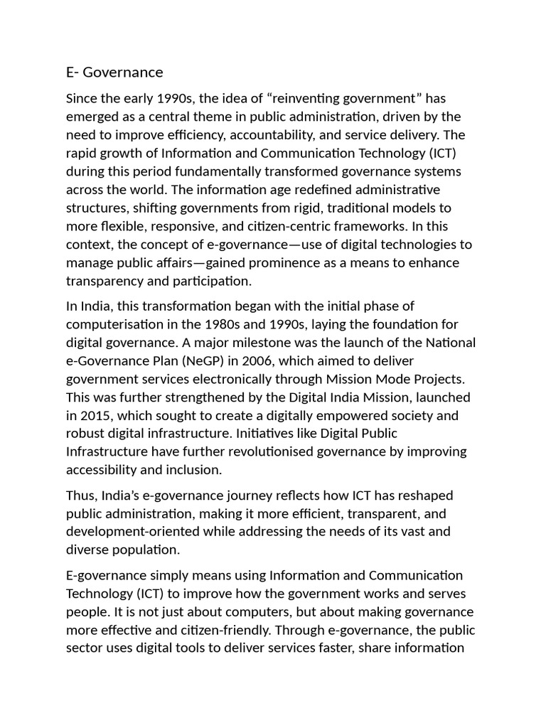 E-Governance in India | PDF | Governance | Information And ...