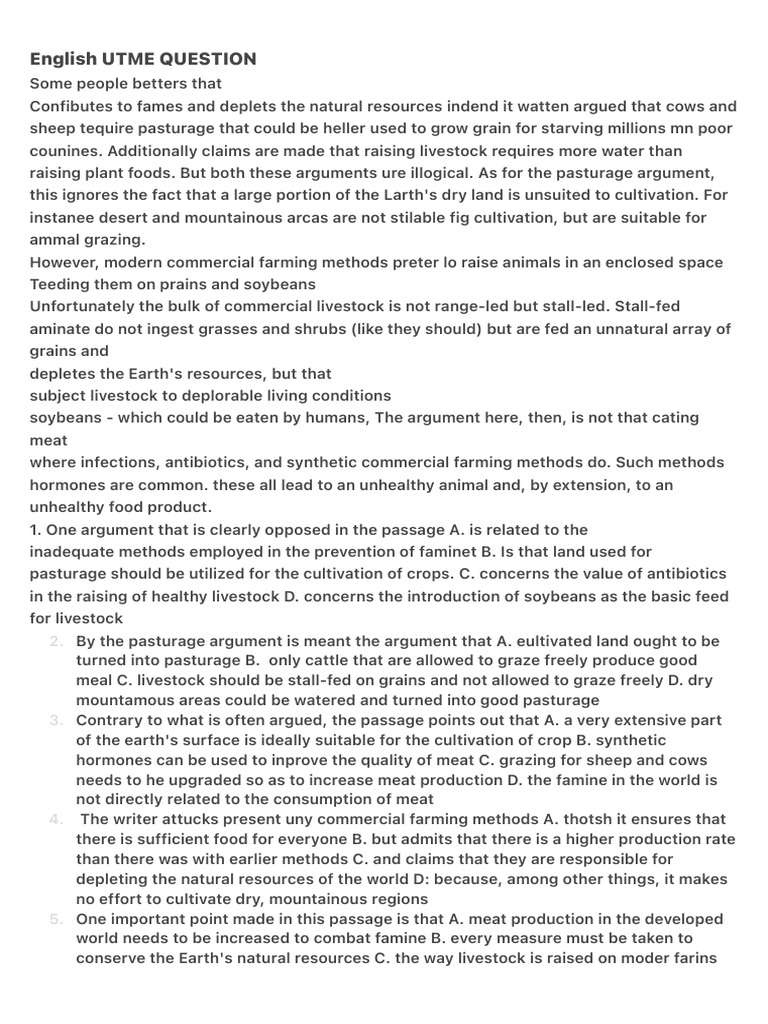 English Utme Question | PDF | Agriculture | Intensive Farming