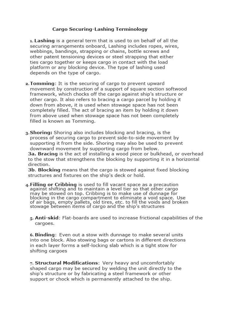 Securing & Lashing Terminology | PDF