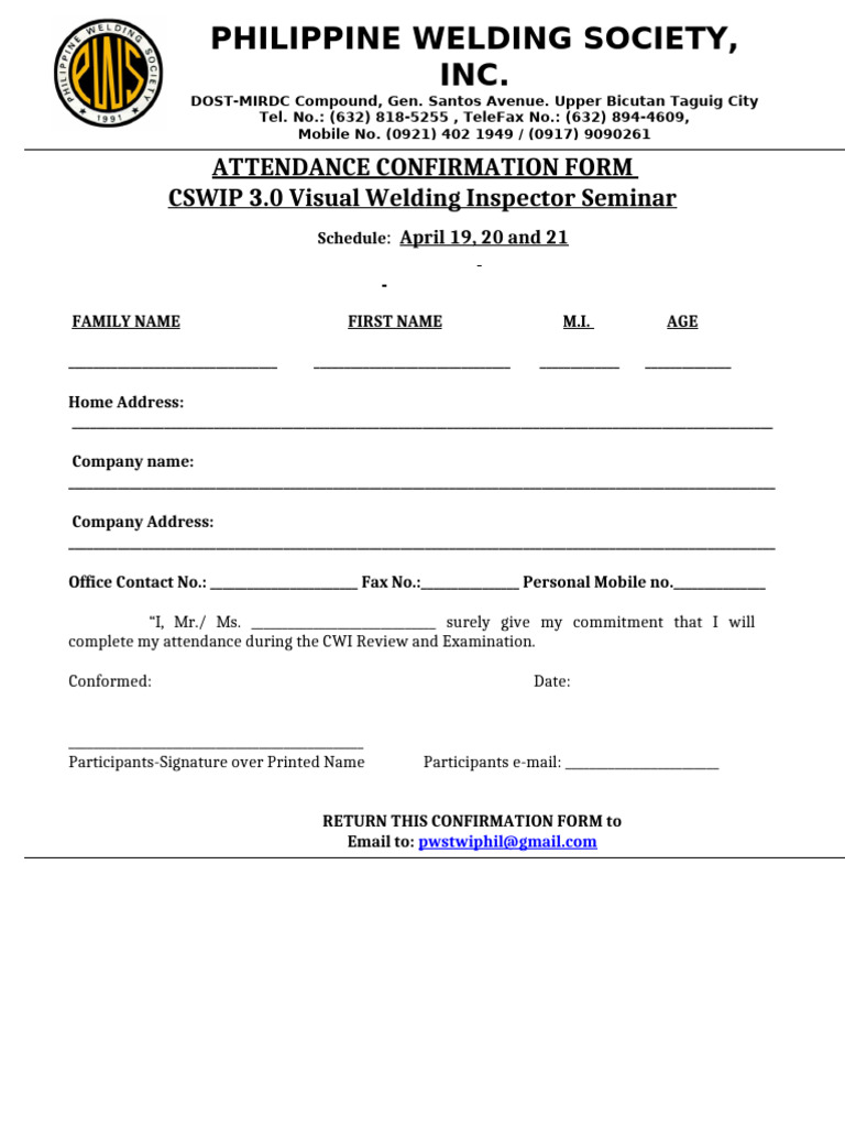 Attendance Confirmation Form | PDF