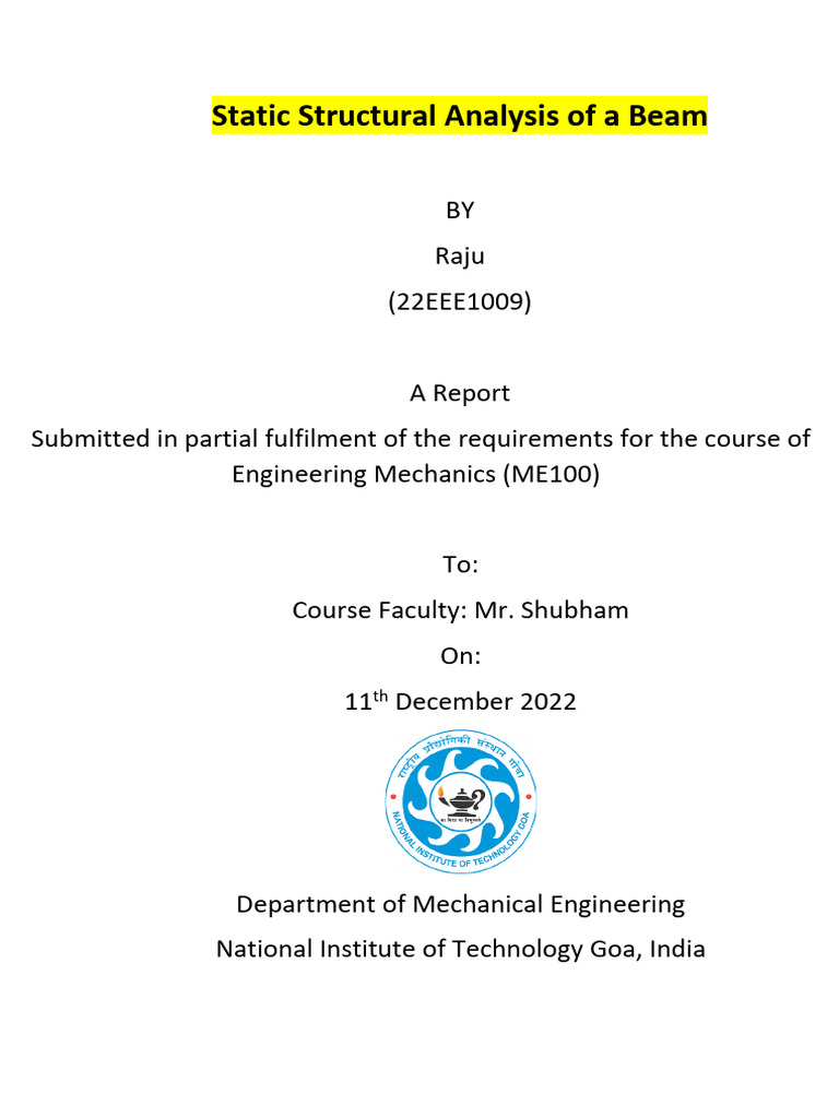 Static Structural Analysis of a Beam - 22EEE1009 | PDF | Deformation ...
