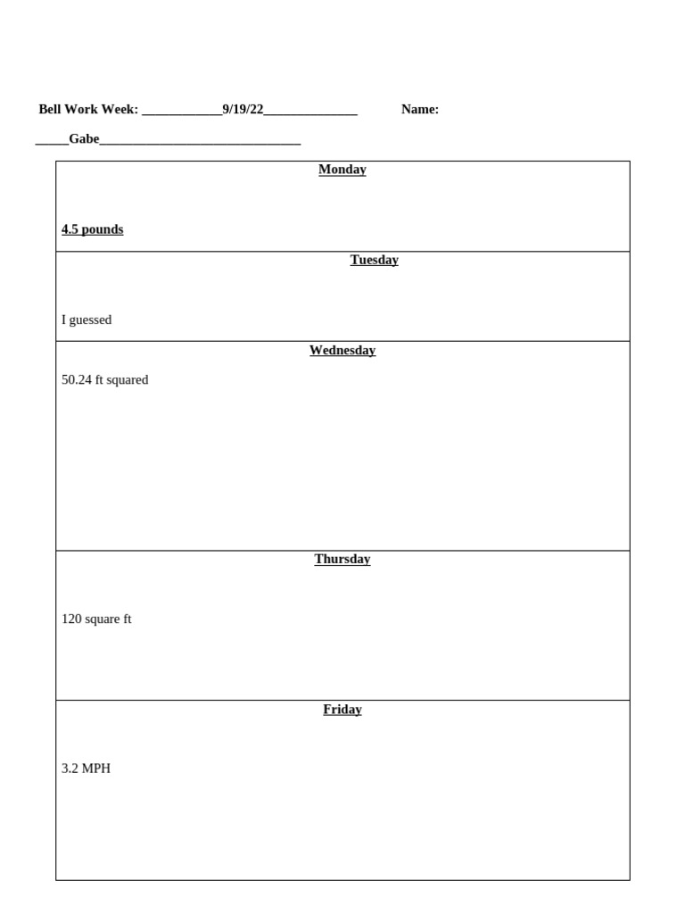 Bell Work | PDF