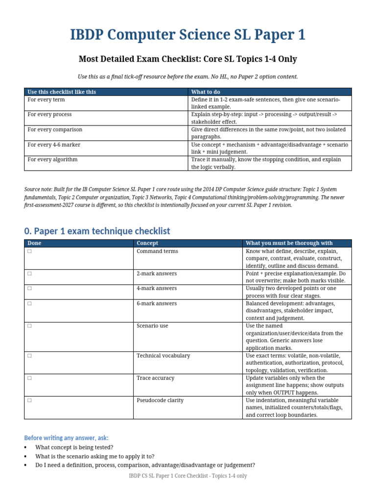 IBDP CS SL Paper1 Master Checklist | PDF | Computer Network | Computer ...