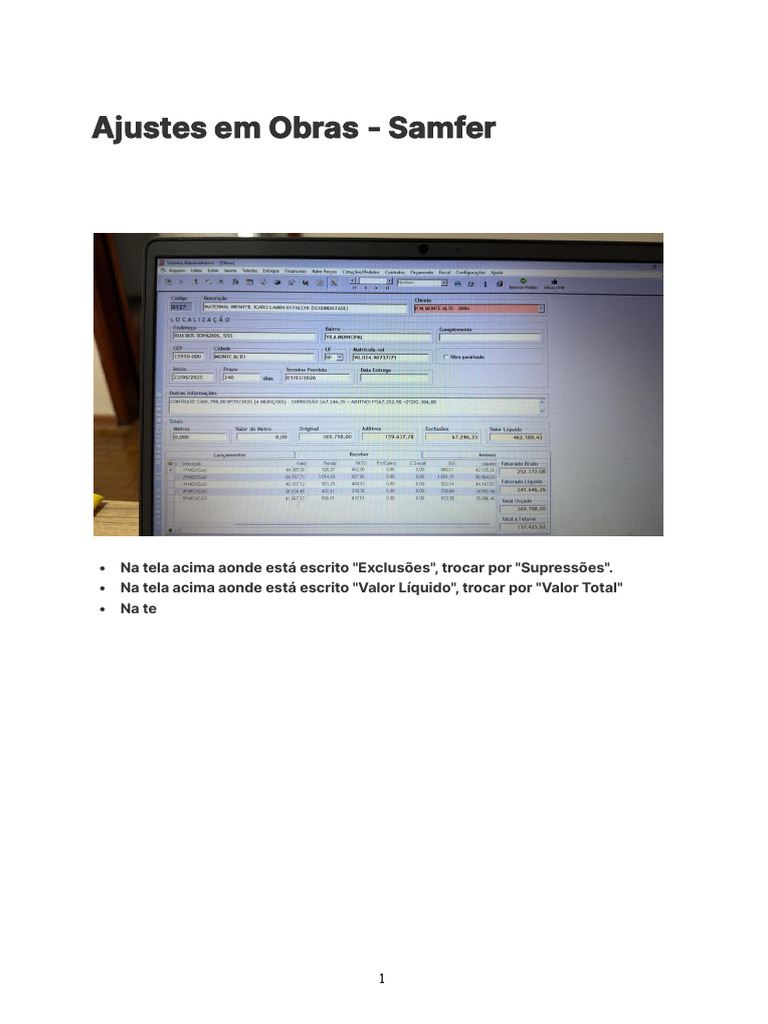 Ajustes em Obras - Samfer | PDF