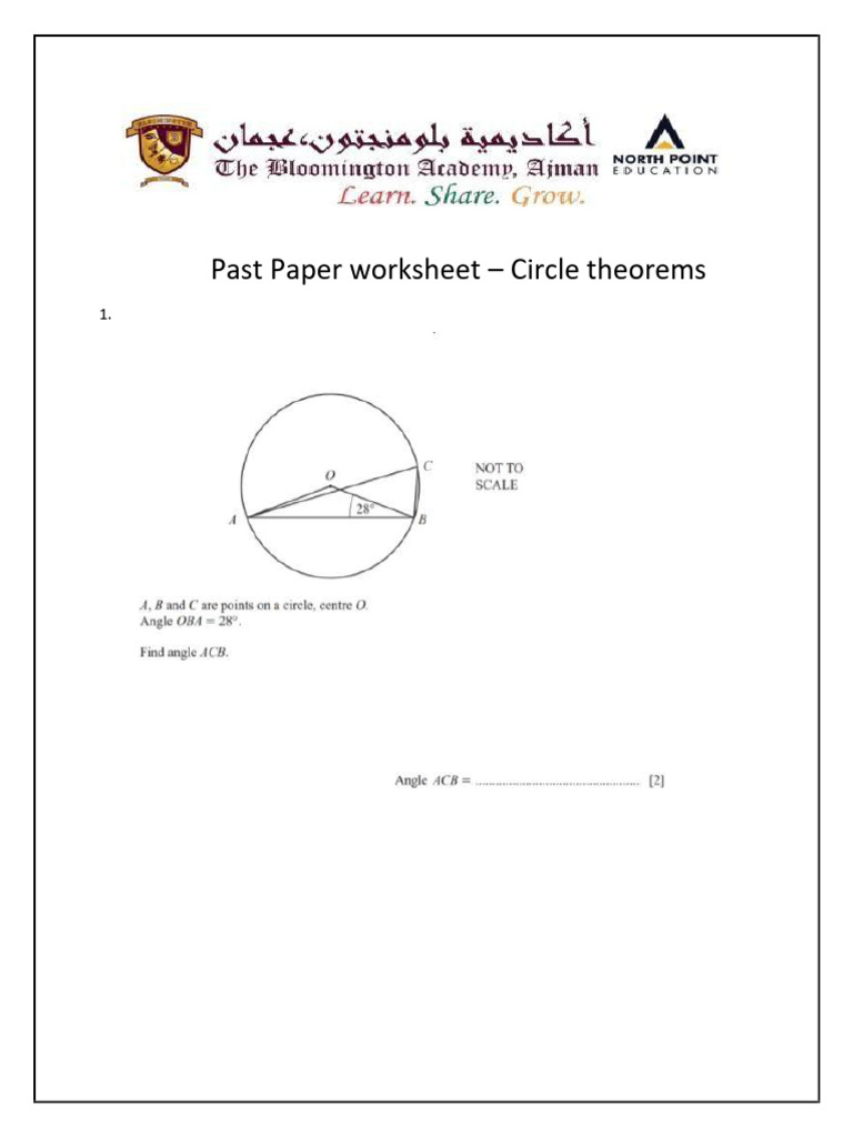 Past Paper Worksheet - Circletheorem - 1 | PDF