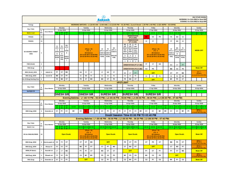 Updated Time Table 16.04.2026 To 19.04.2026 | PDF