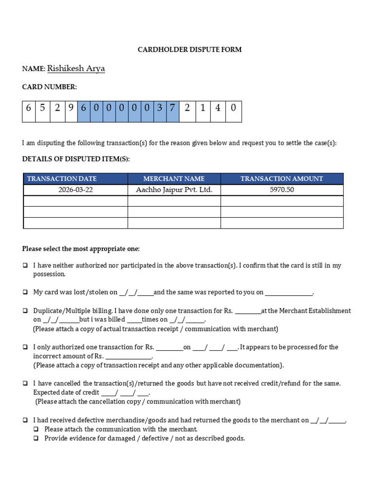Dispute Form. | PDF | Credit Card | Financial Services