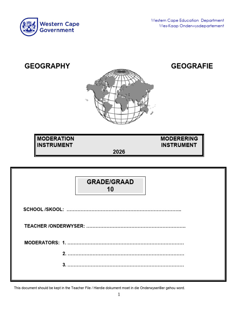 2026 WCED Geography Gr 10 Moderation Instrument | PDF