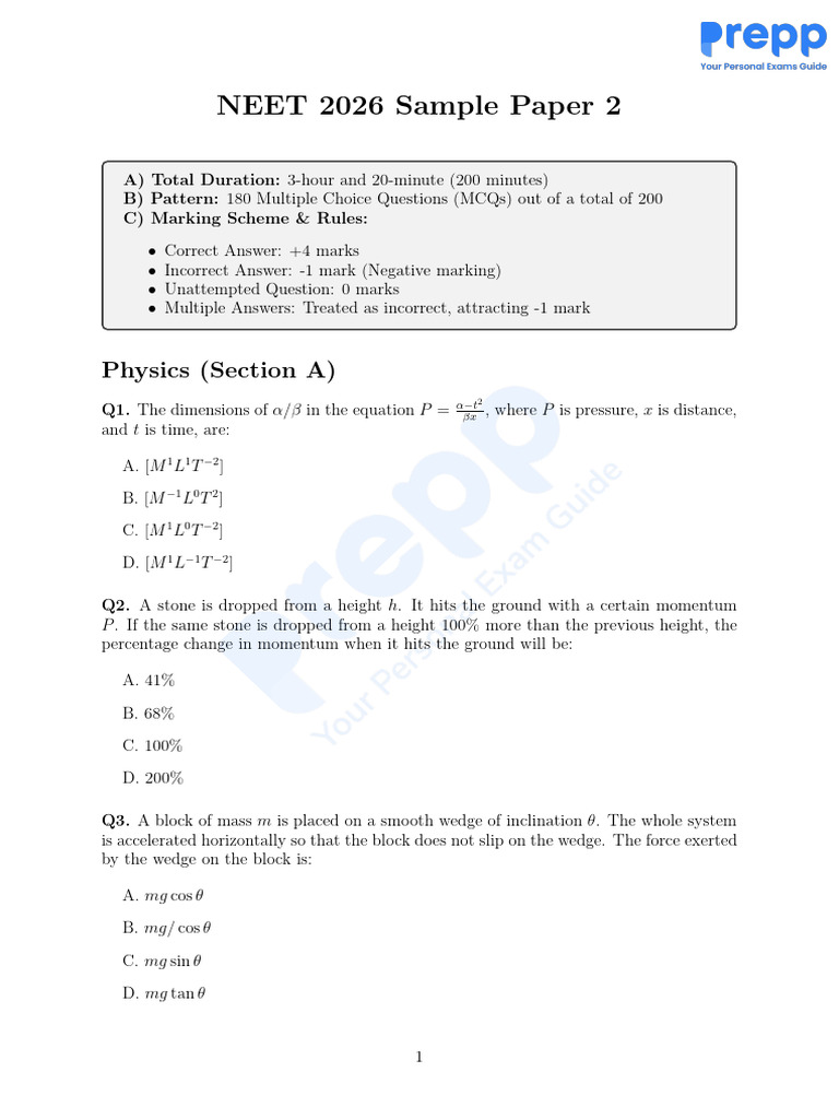 NEET_2026_Sample_Paper_2_702712bd7d7365ea5c908368bedce7d0 | PDF | Mass ...