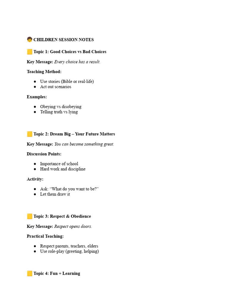 ? Children Session Notes | PDF