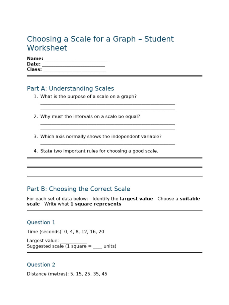 Choosing a Scale for a Graph – Student Worksheet | PDF | Cartesian ...