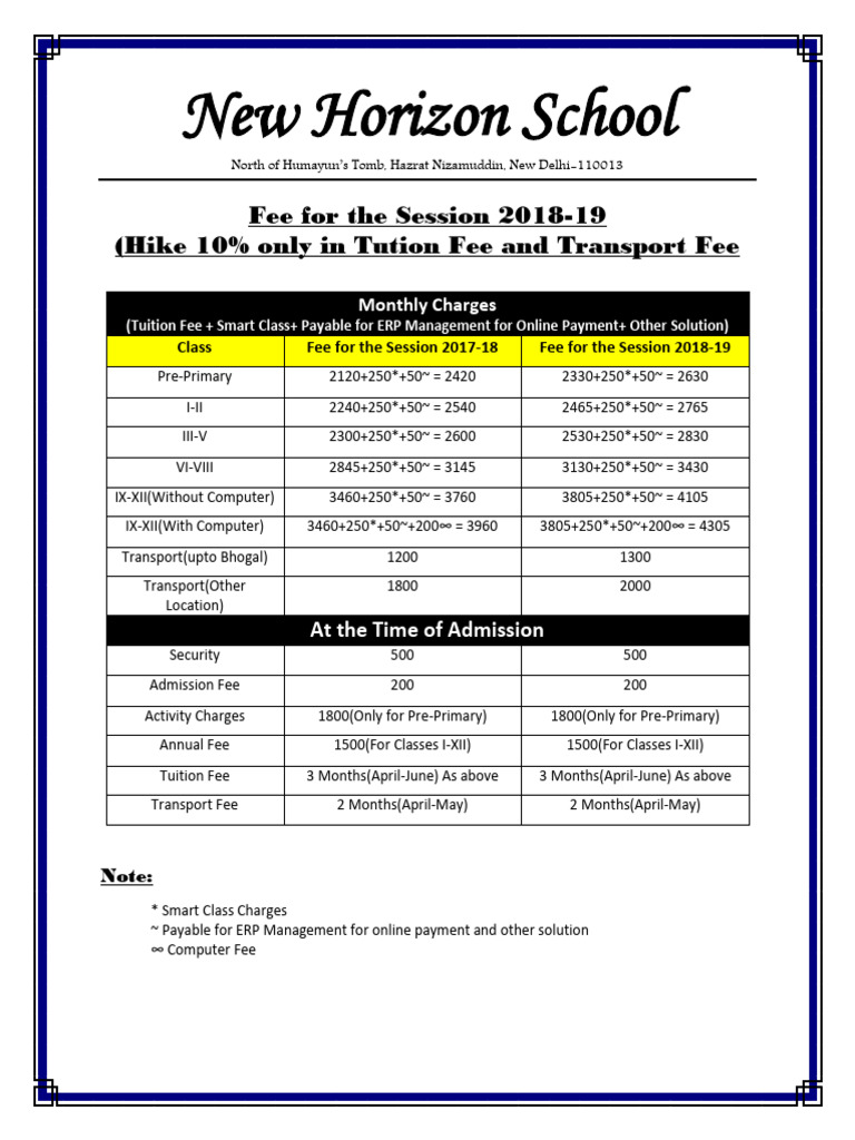 Fee Structure 2018-19 | PDF