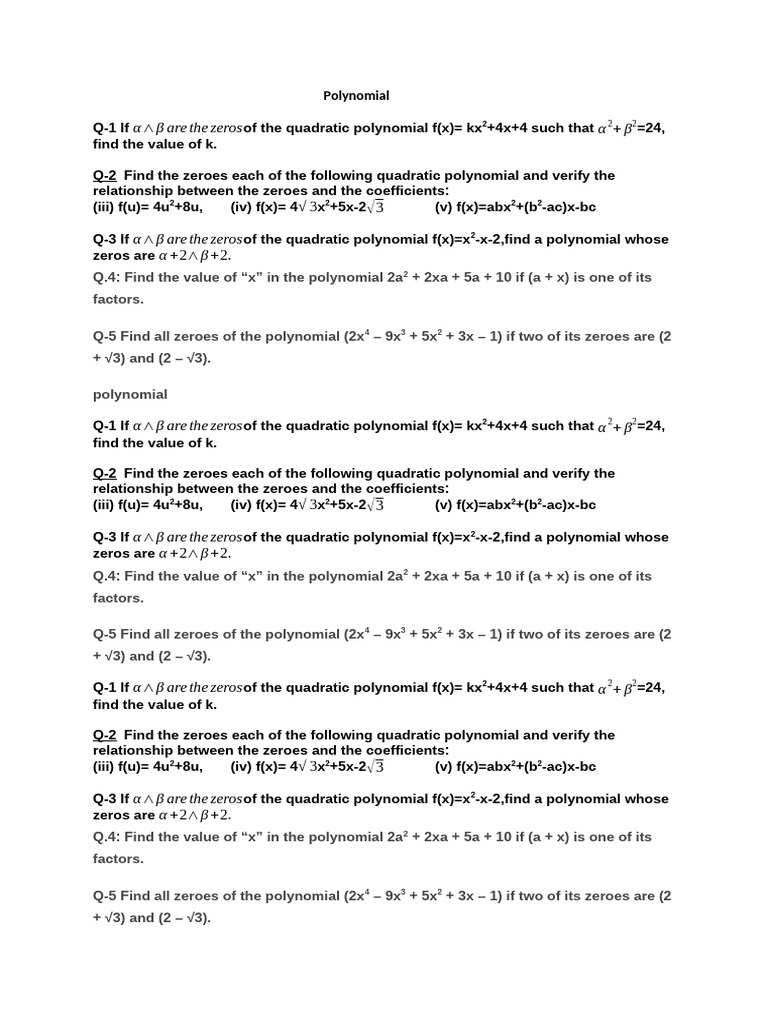 Polynomial Test 2026 | PDF
