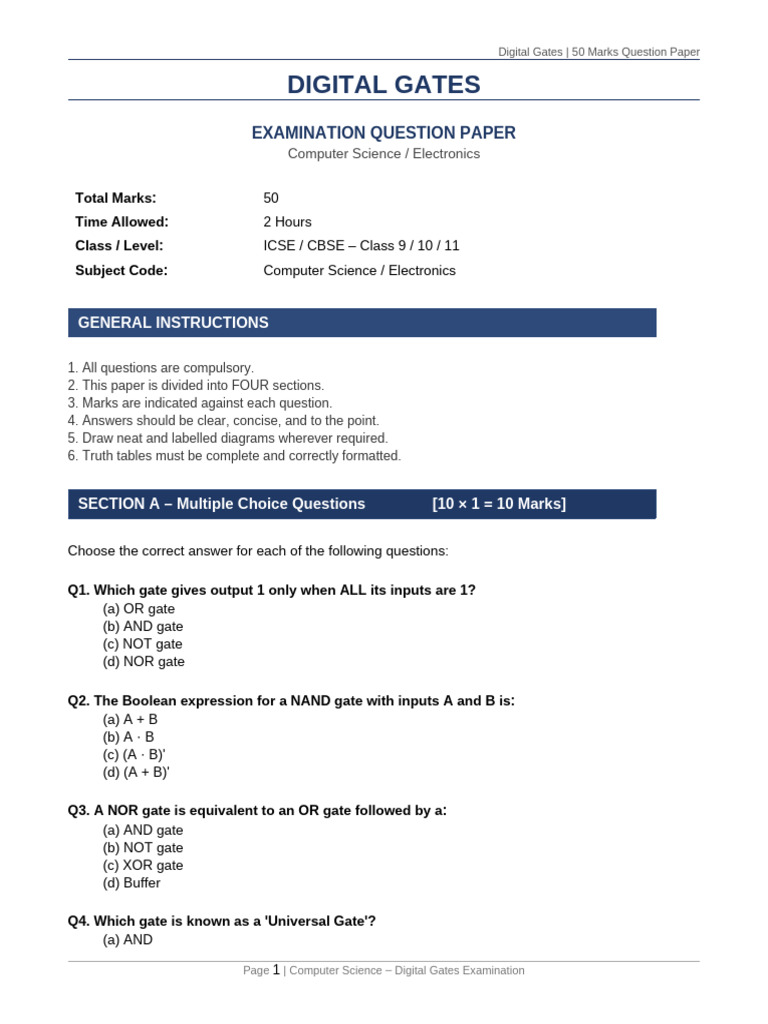 Digital Gates Question Paper | PDF