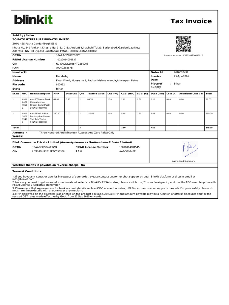 ForwardInvoice_ORD39523302593 | PDF | Invoice | Economy Of India