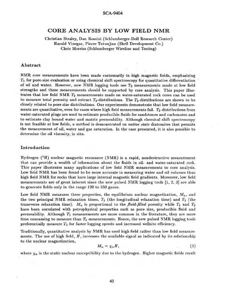 Core analyses by low fiel nmr Straley | PDF