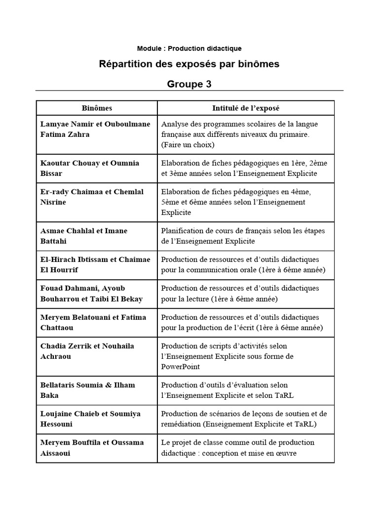 Exposes - Module Production Didactique G3 | PDF