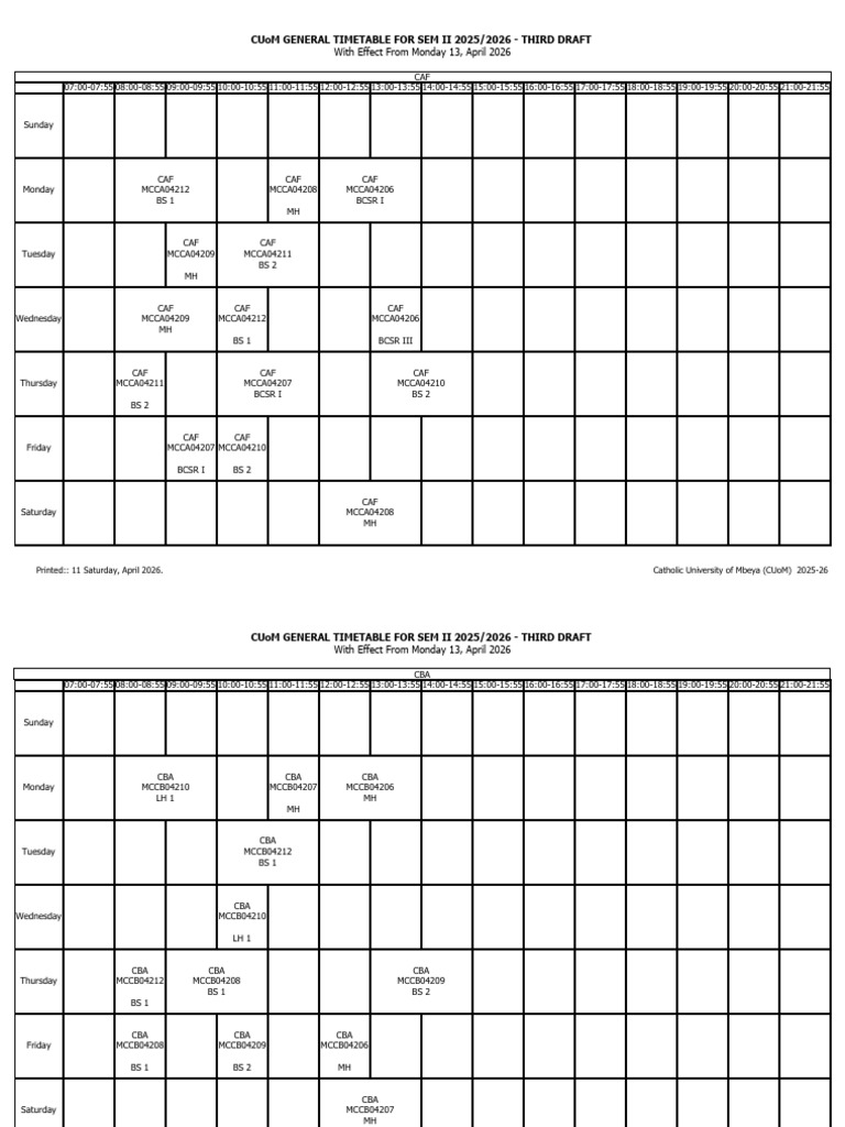 2025-26 Sem 2 Third Draft Teaching Timetable | PDF