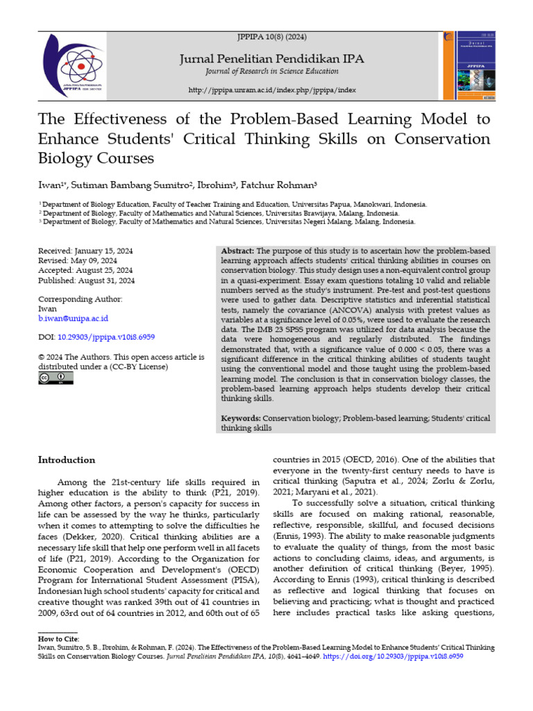 The Effectiveness of the Problem-Based Learning Mo | PDF