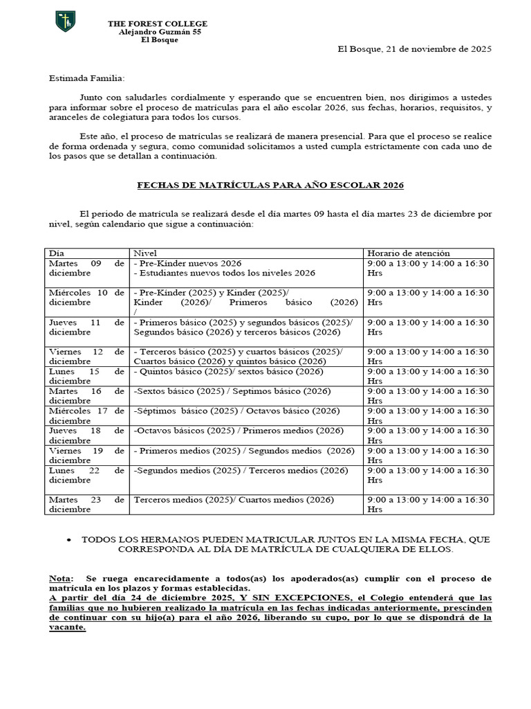 Proceso de Matriculas 2026 | PDF