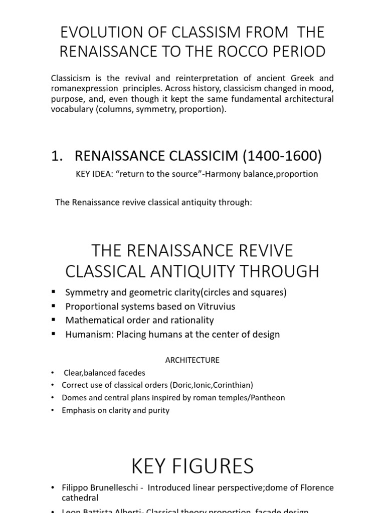Evolution of Classism From the Renaissance to The | PDF | Classicism ...