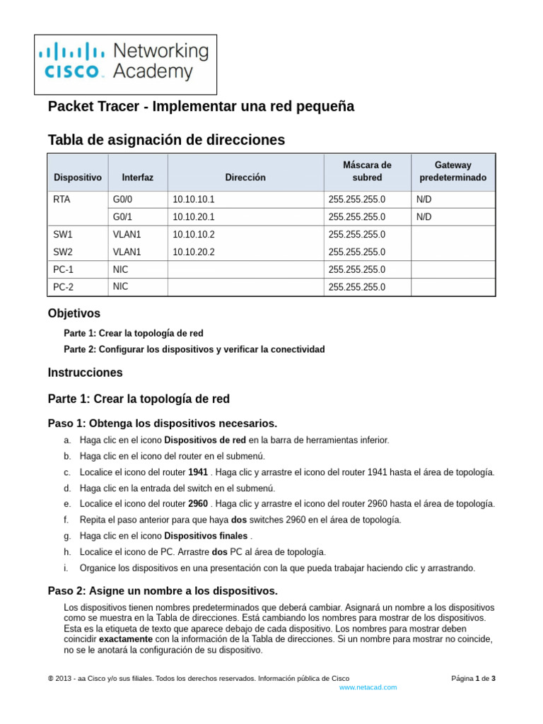 1.6.1 Packet Tracer Implement A Small Network Es XL | PDF | Enrutador ...