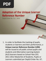 Adoption of The Unique Learner Reference Number