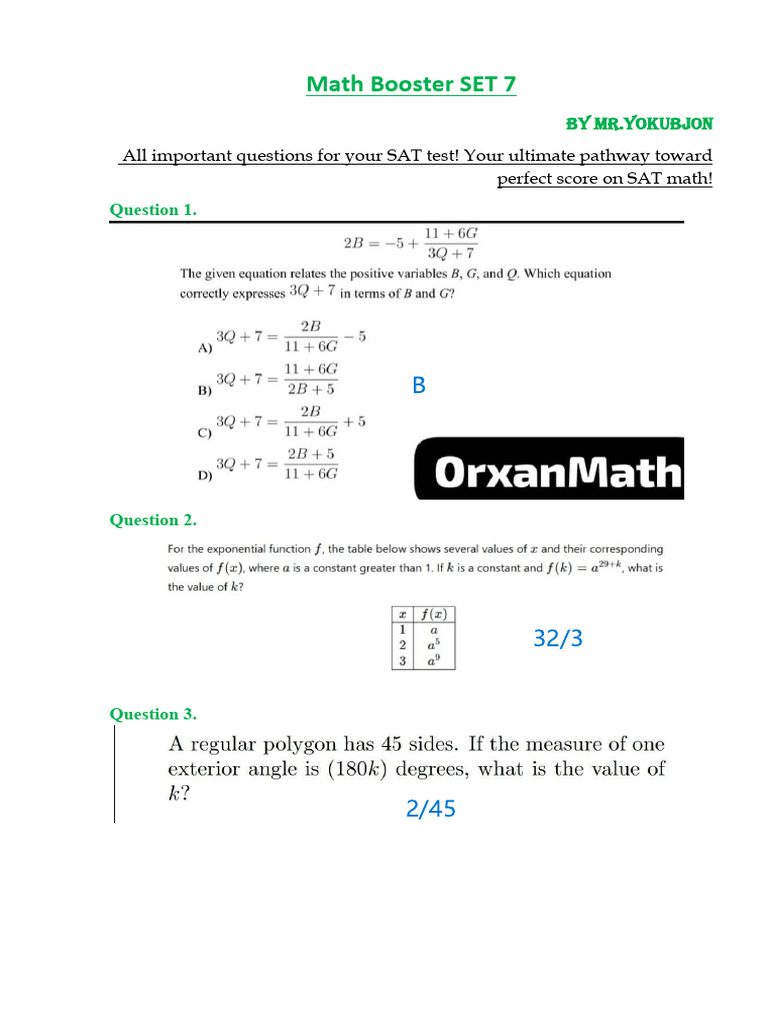 Math Booster SET 7 | PDF
