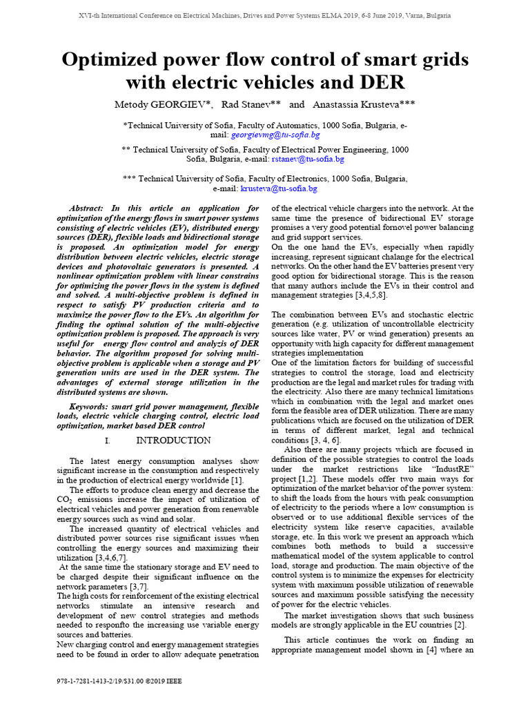 Optimized Power Flow Control of Smart Grids With Electric Vehicles and ...