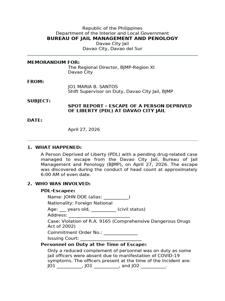 Spot Report PDL Escape | PDF | Criminal Law | Crimes