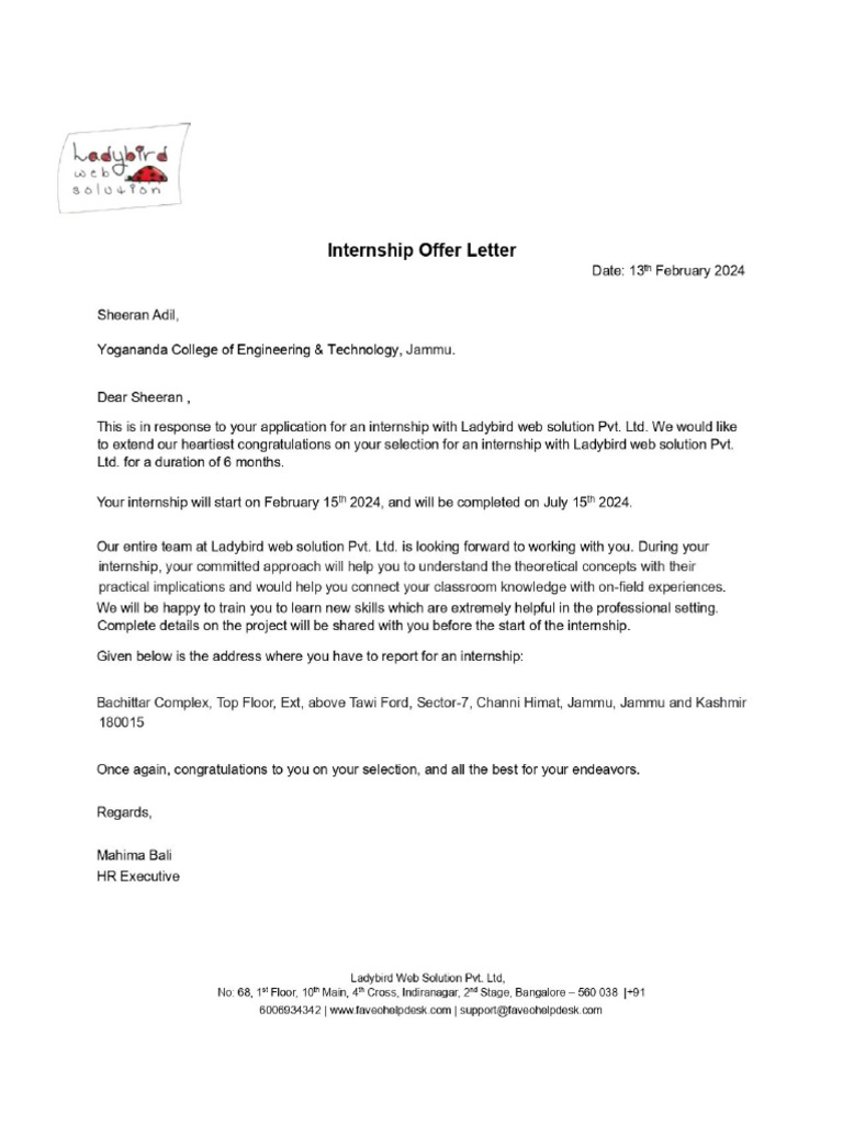 Project Internship Offer Letter for Sheeran (1)_page-0001 | PDF