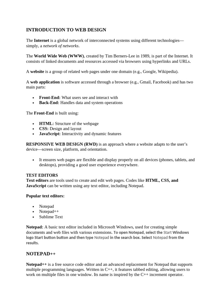 INTRODUCTION TO WEB DESIGN NOTE SS 2 | PDF | World Wide Web | Internet ...