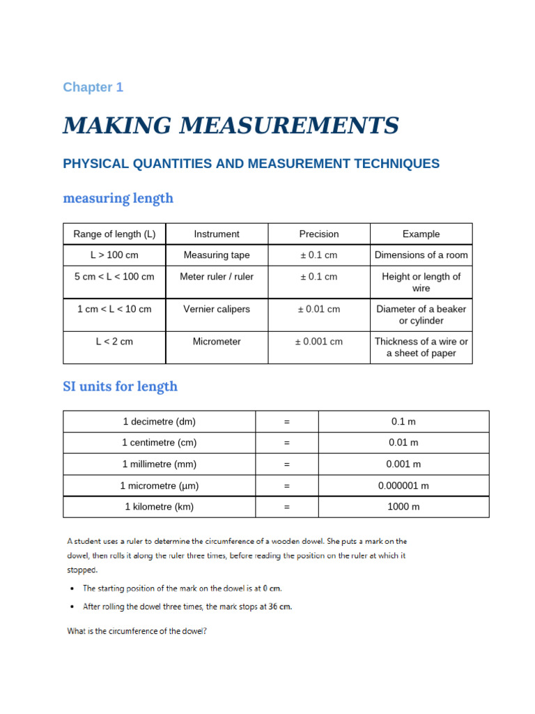 Chapter 1 Making Measurements | PDF | Measurement | Length