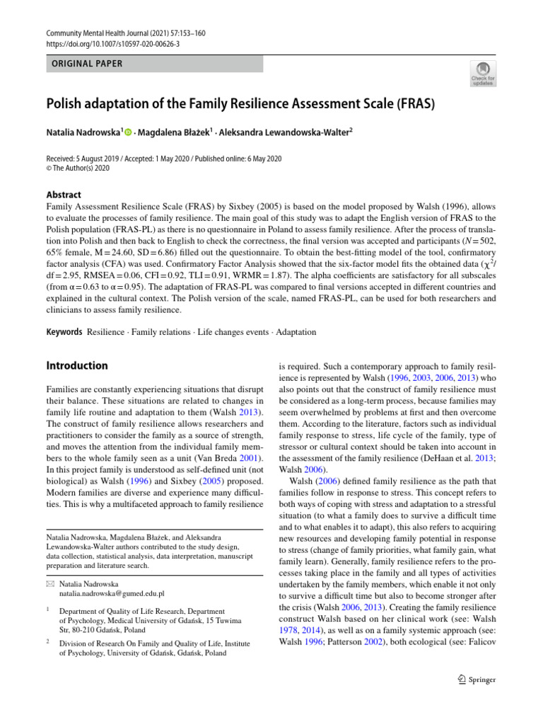 Family Resilience Assessment Scale (FRAS) Pl | PDF | Psychological ...
